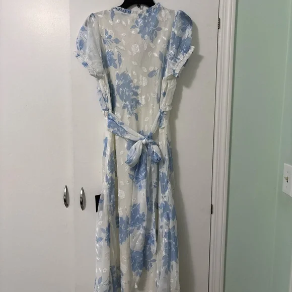 Lulu's Cream Midi Dress with Light Blue Floral Print - Picture 5 of 6